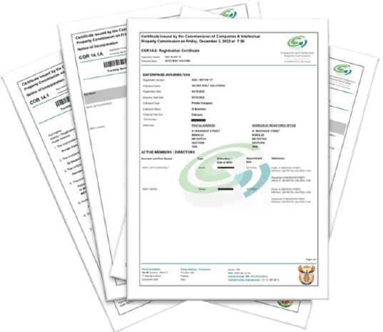 Example of a South African company registration certificate